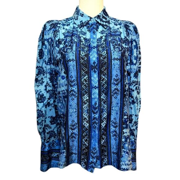 Kobi Halperin Lulu Blouse Long Sleeves Button Down Shirt Blue Floral Print Sz S - Picture 2 of 10